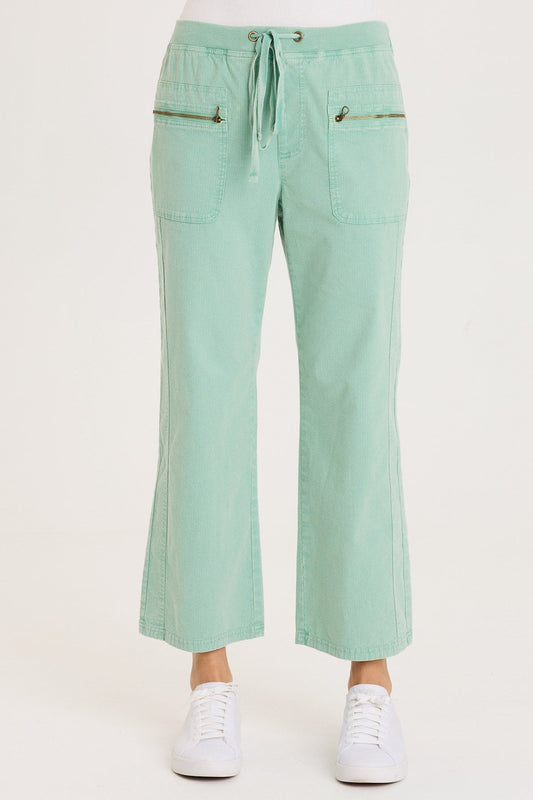 Darrow Flared Leg Pant with Zipper Pockets and Drawstring Waist Distress Wash Feldspar - XCVI