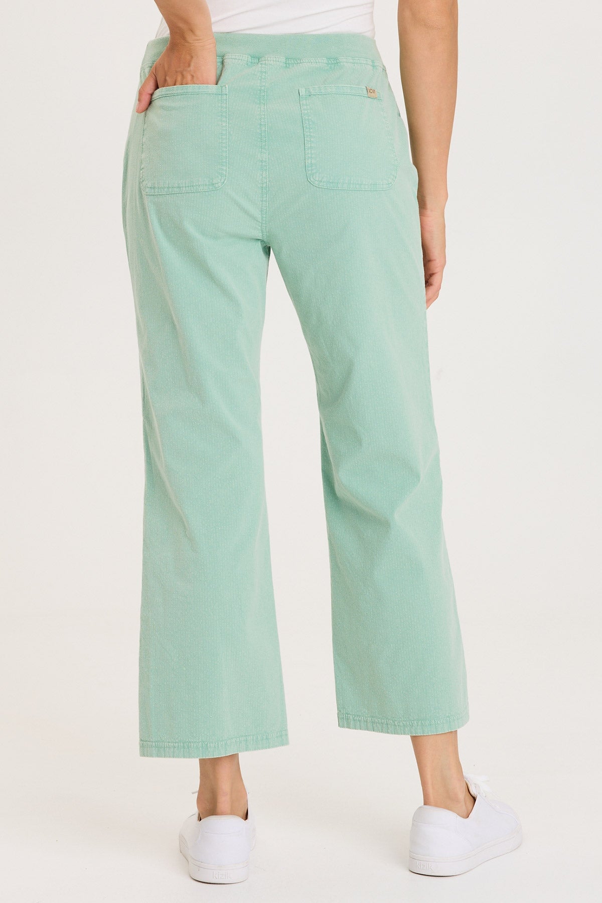 Darrow Flared Leg Pant with Zipper Pockets and Drawstring Waist Distress Wash Feldspar - XCVI