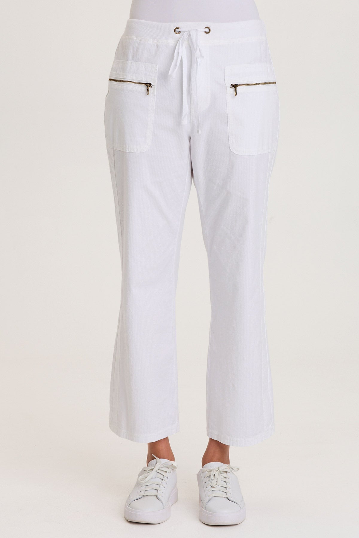 Darrow Flared Leg Pant with Zipper Pockets and Drawstring Waist White - XCVI