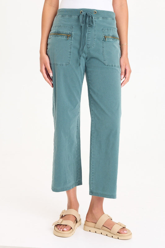 Darrow Flared Leg Pant with Zipper Pockets and Drawstring Waist Ocean Storm Pigment - XCVI