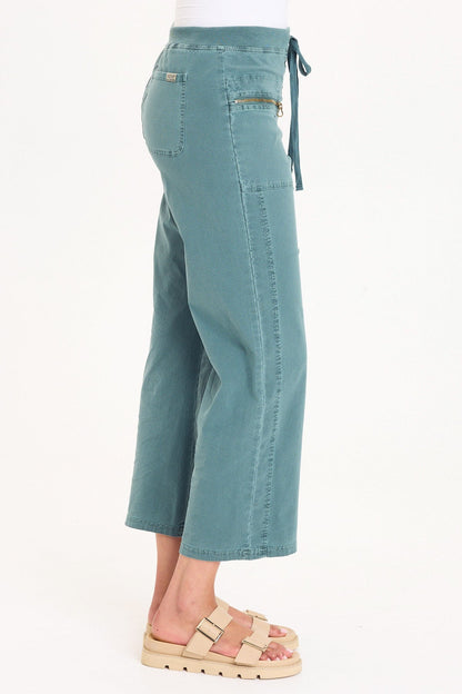 Darrow Flared Leg Pant with Zipper Pockets and Drawstring Waist Ocean Storm Pigment - XCVI