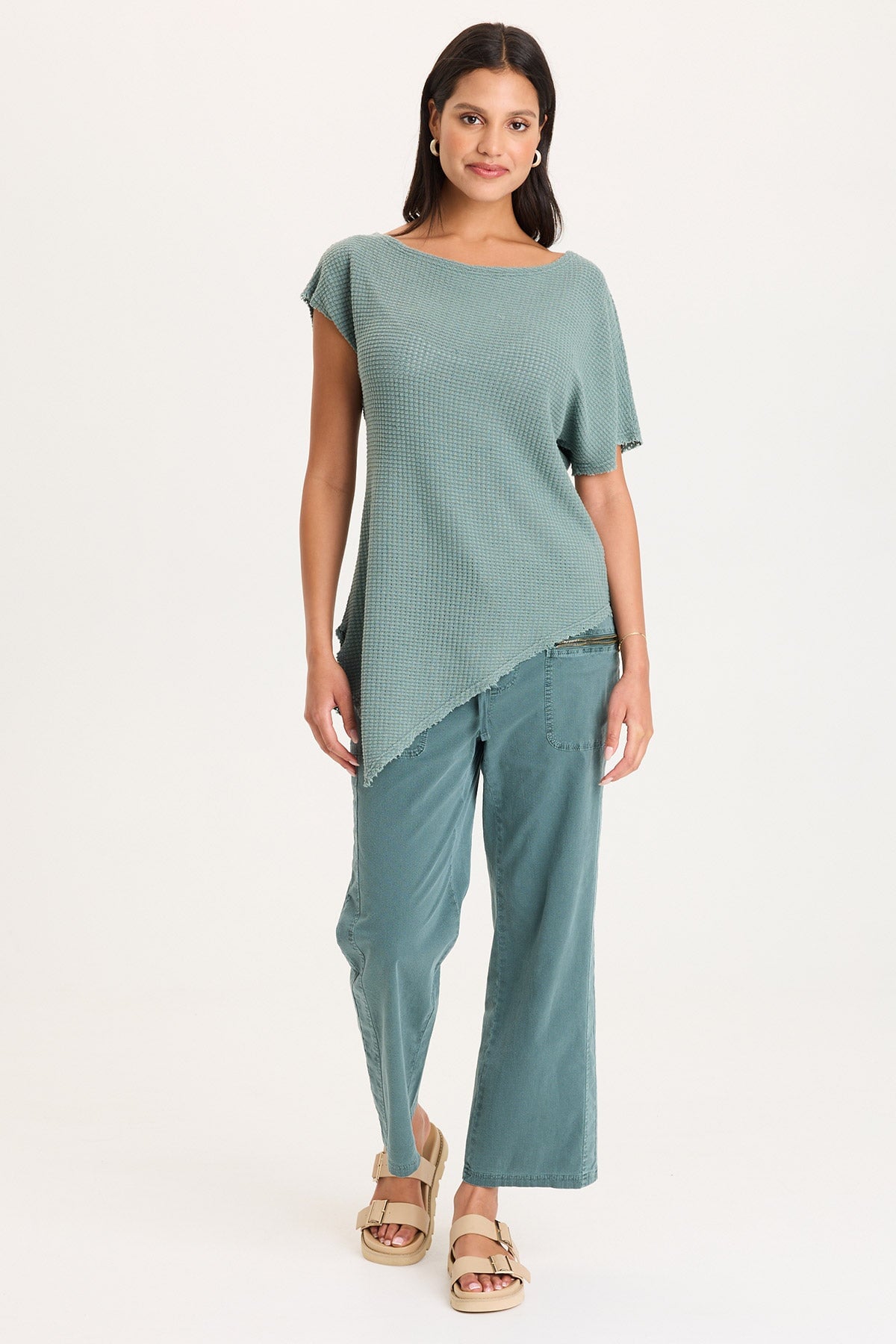 Darrow Flared Leg Pant with Zipper Pockets and Drawstring Waist Ocean Storm Pigment - XCVI