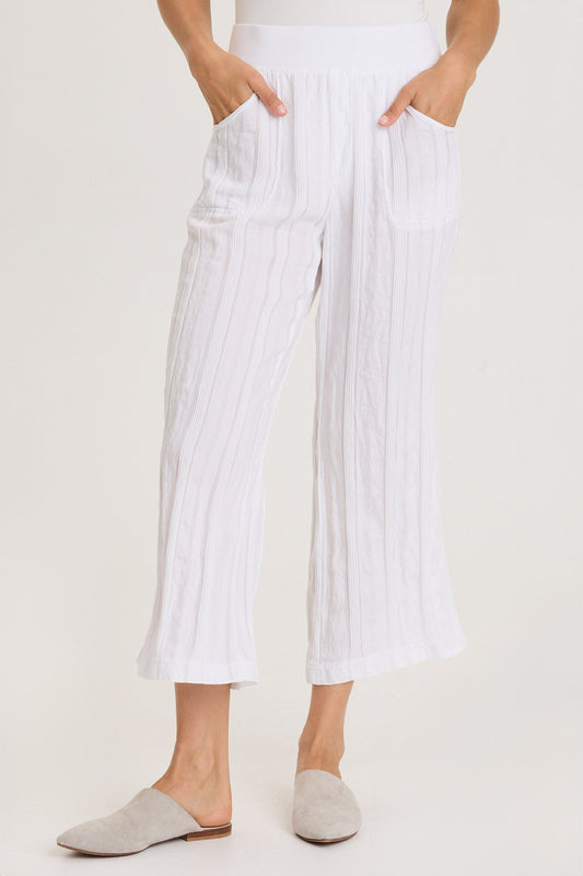 Textured Stripe Pull-On Flared Leg Carruth Crop Pant White - XCVI