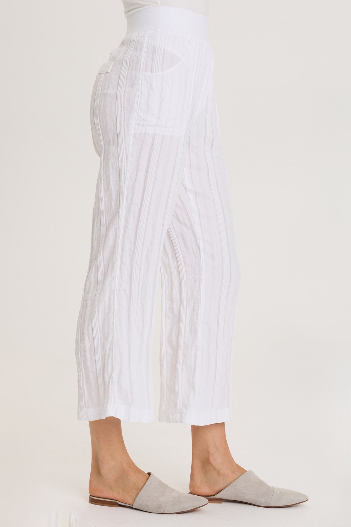 Textured Stripe Pull-On Flared Leg Carruth Crop Pant White - XCVI