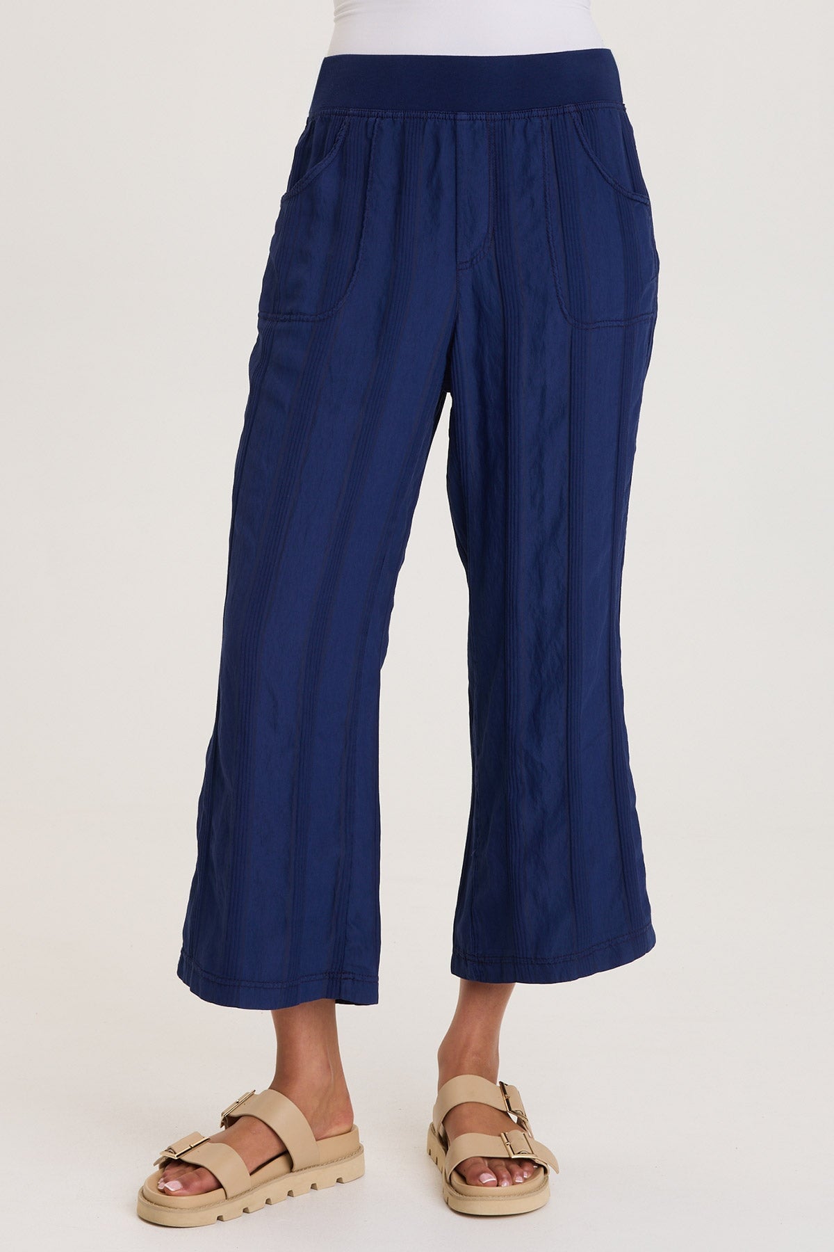 Textured Stripe Pull-On Flared Leg Carruth Crop Pant Hague Blue Pigment - XCVI