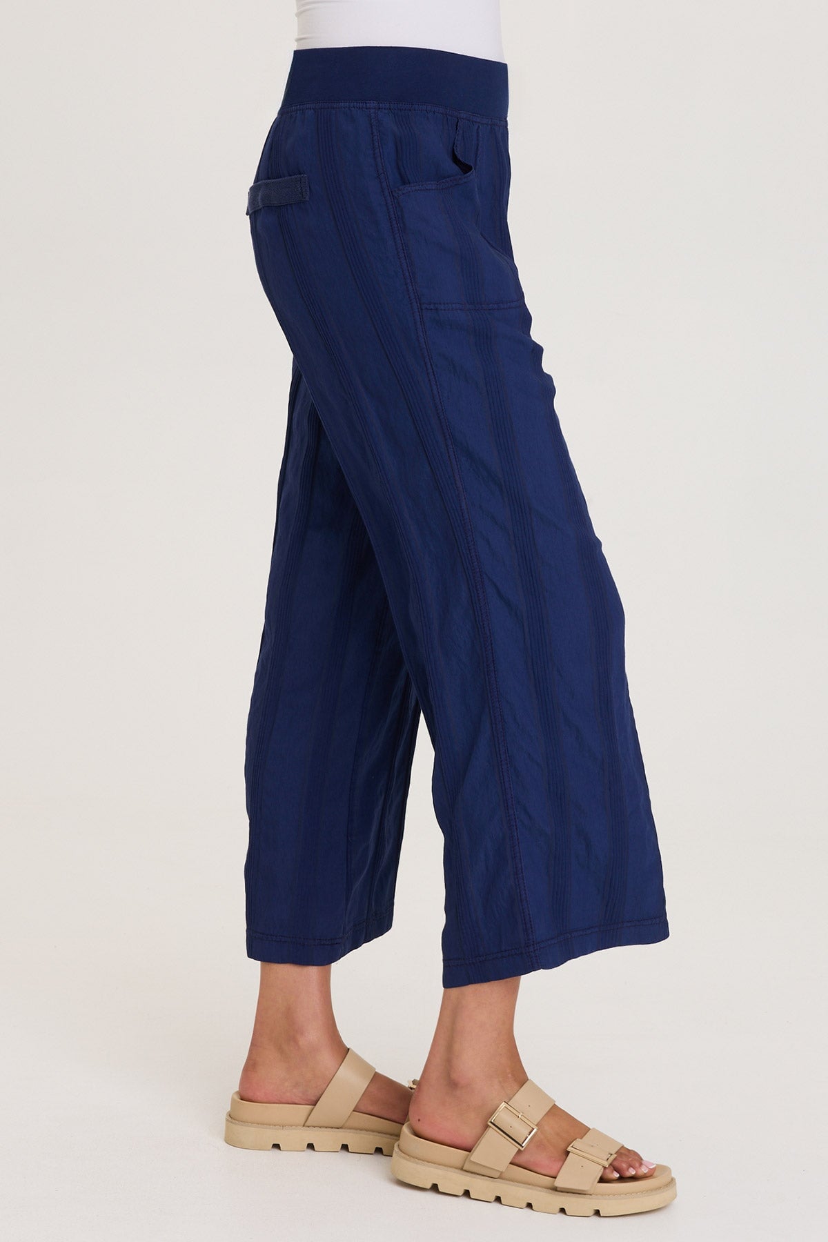 Textured Stripe Pull-On Flared Leg Carruth Crop Pant Hague Blue Pigment - XCVI