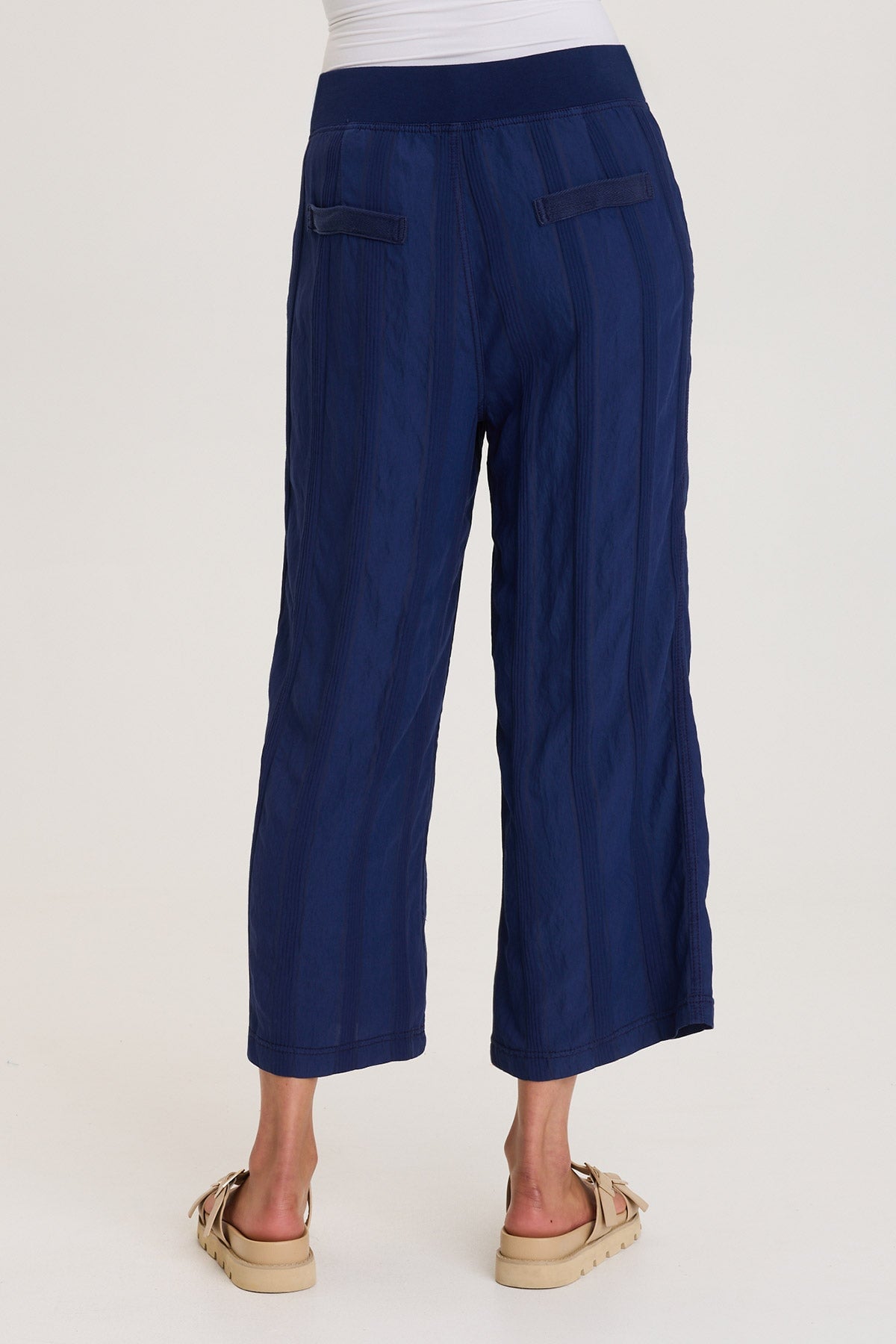 Textured Stripe Pull-On Flared Leg Carruth Crop Pant Hague Blue Pigment - XCVI