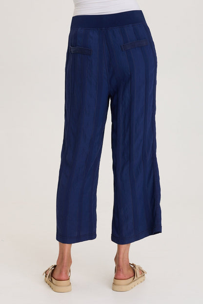 Textured Stripe Pull-On Flared Leg Carruth Crop Pant Hague Blue Pigment - XCVI
