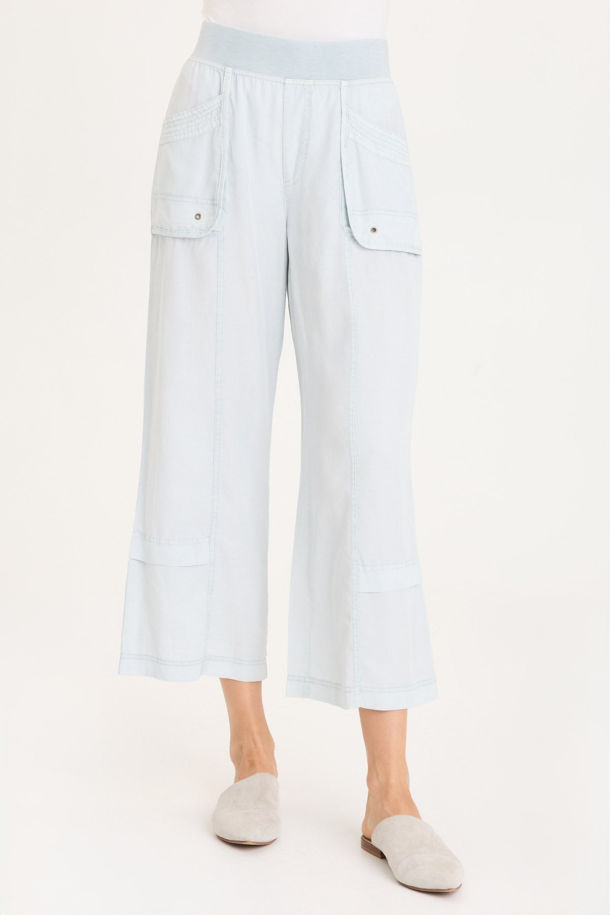 Mallis Oversized Pockets and Leg Stitching Detail Twill Gaucho Pull-On Pant Carefree Pigment - XCVI