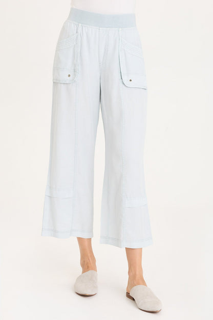 Mallis Oversized Pockets and Leg Stitching Detail Twill Gaucho Pull-On Pant Carefree Pigment - XCVI