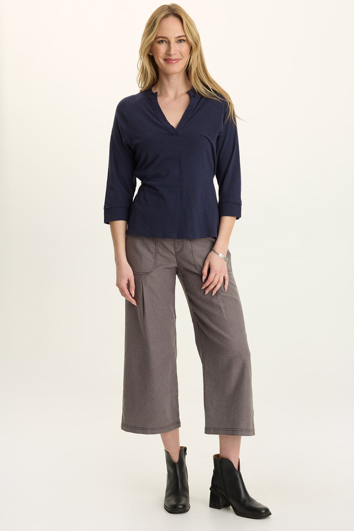 Wearables Eileen Twill Wide-Leg Crop Charcoal - XCVI