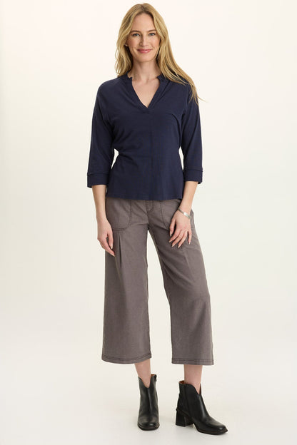 Wearables Eileen Twill Wide-Leg Crop Charcoal - XCVI