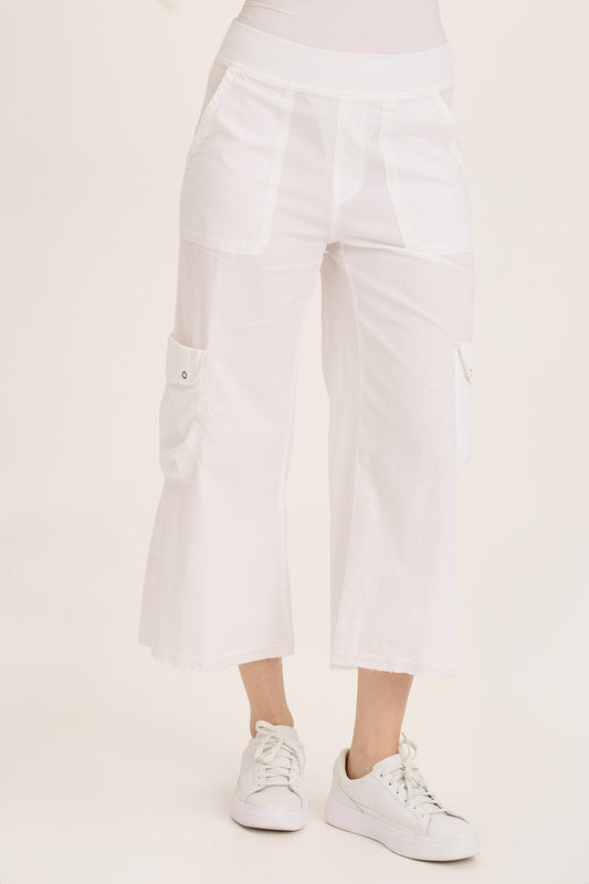 Femke Stretch Poplin Cargo Crop in White White - XCVI