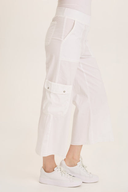 Femke Stretch Poplin Cargo Crop in White White - XCVI