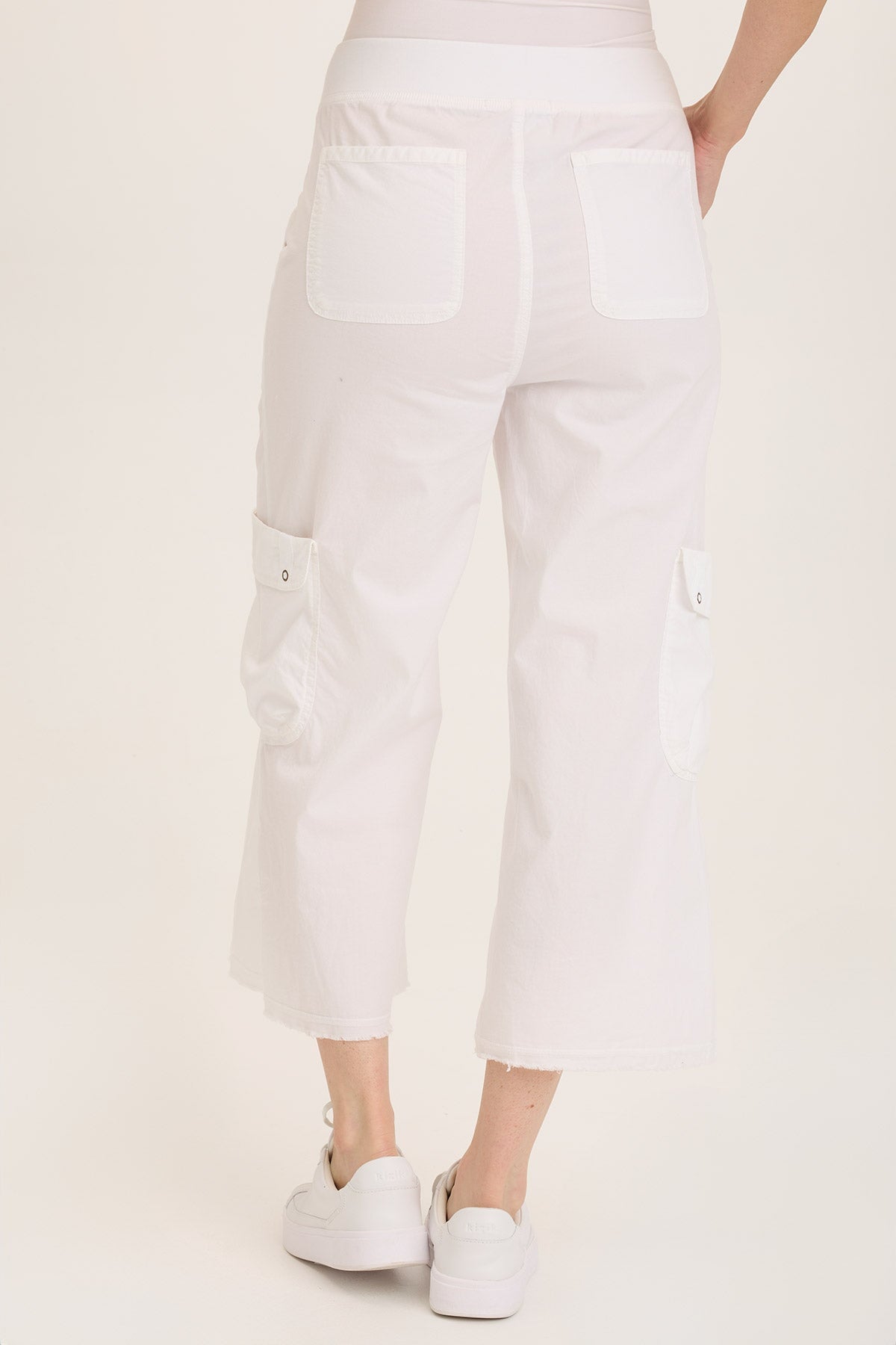 Femke Stretch Poplin Cargo Crop in White White - XCVI