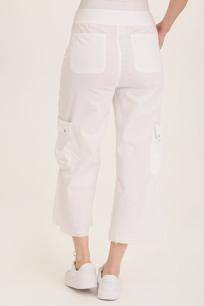 Femke Stretch Poplin Cargo Crop in White White - XCVI