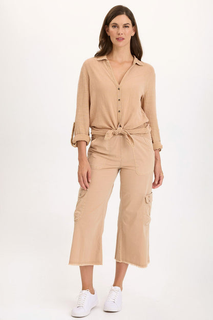 Wearables Femke Stretch Poplin Distressed Wide Leg Cargo Crop Pant Fireclay Pigment - XCVI