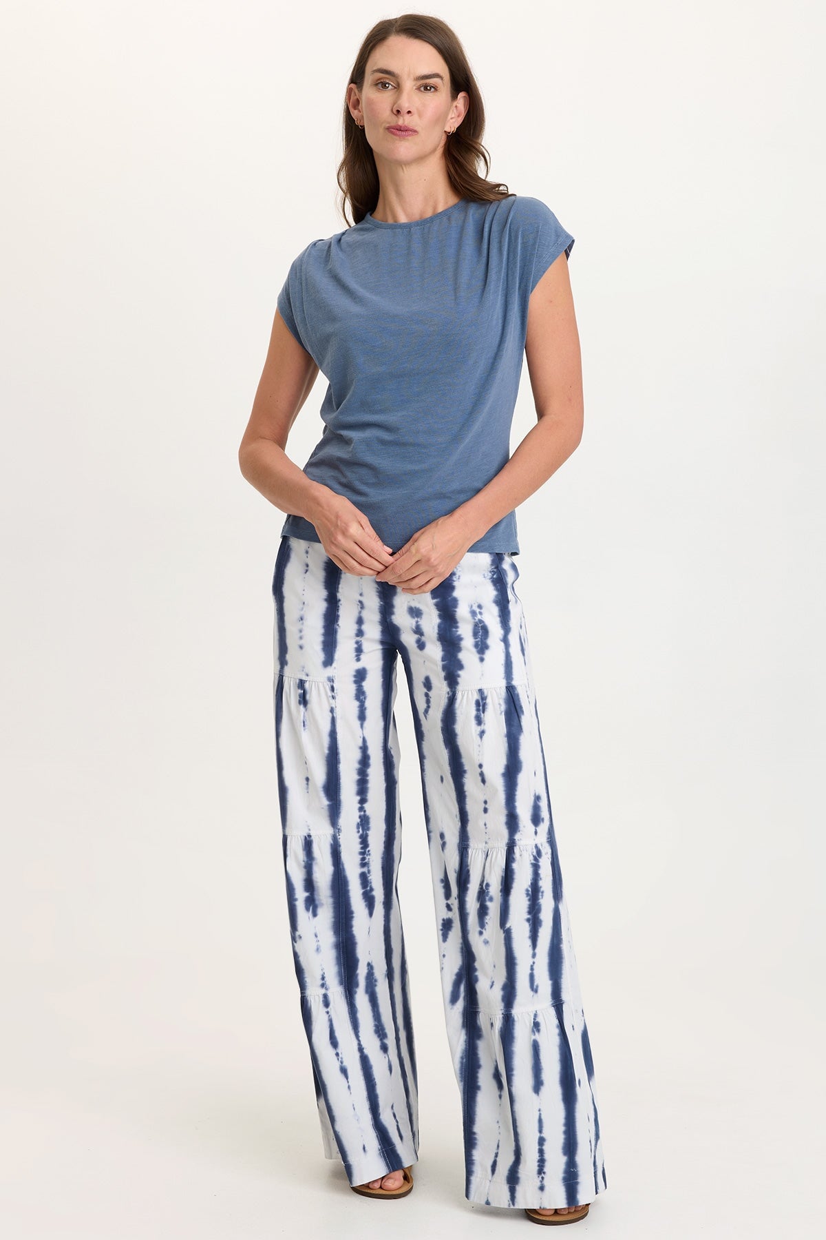 Werables Terraced Wide Leg Ruched Flare Drawstring Pant Pelagic Wash - XCVI