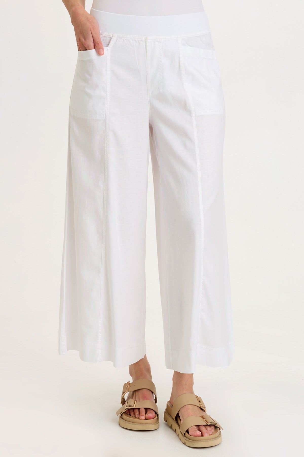 Shaun Tencel Twill Gaucho Wide-Leg Crop Pant White - XCVI