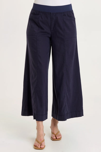 Shaun Tencel Twill Gaucho Wide-Leg Crop Pant Navy - XCVI