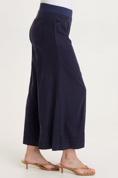 Shaun Tencel Twill Gaucho Wide-Leg Crop Pant Navy - XCVI
