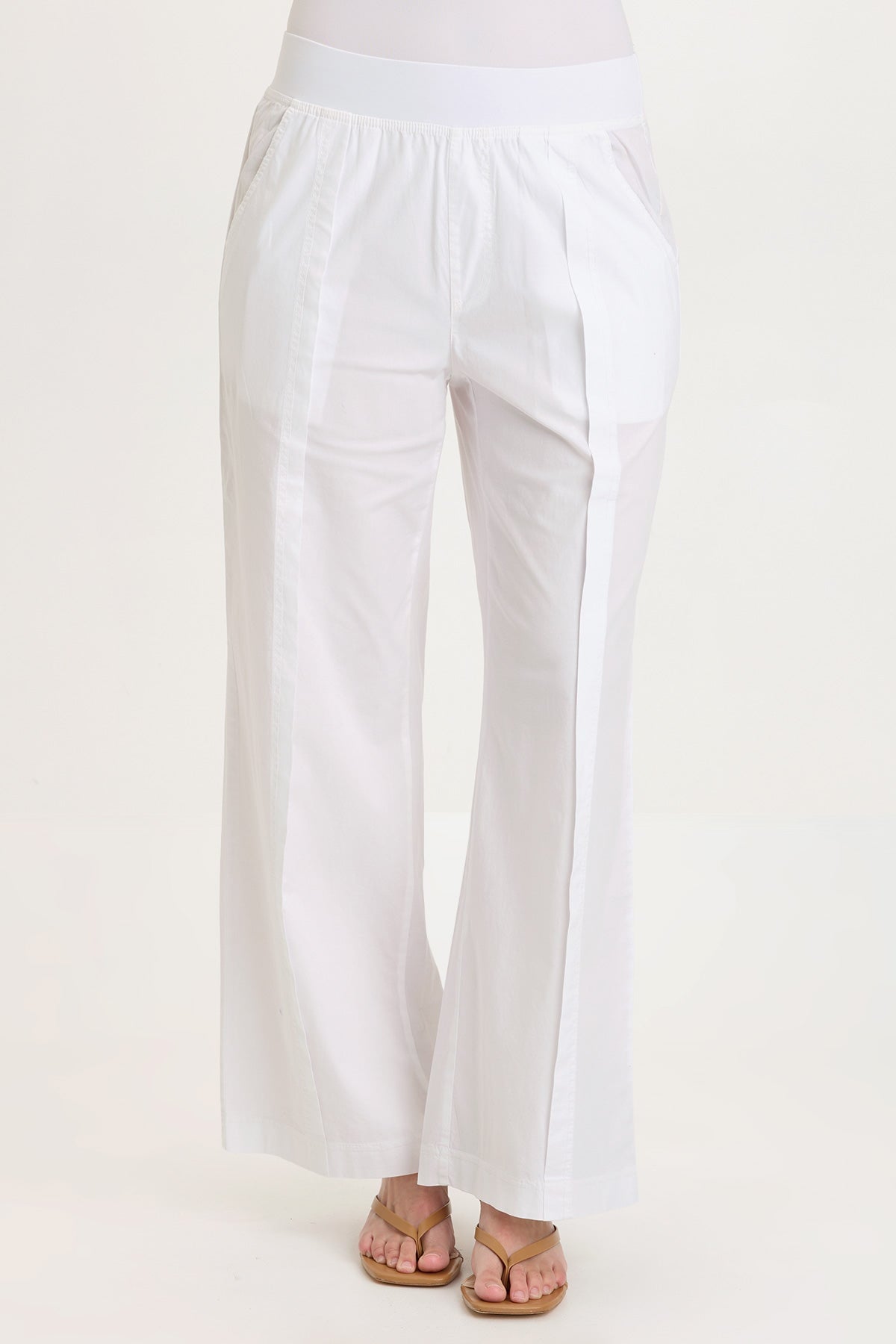 Bay Stretch Poplin Pull-On Waist with Belt Loops Straight Leg Pant White - XCVI