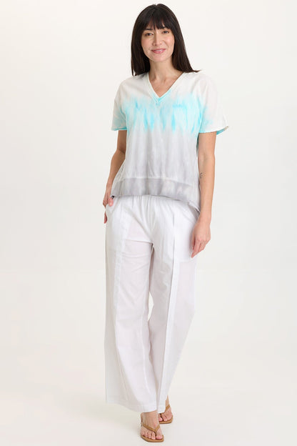 Bay Stretch Poplin Pull-On Waist with Belt Loops Straight Leg Pant White - XCVI