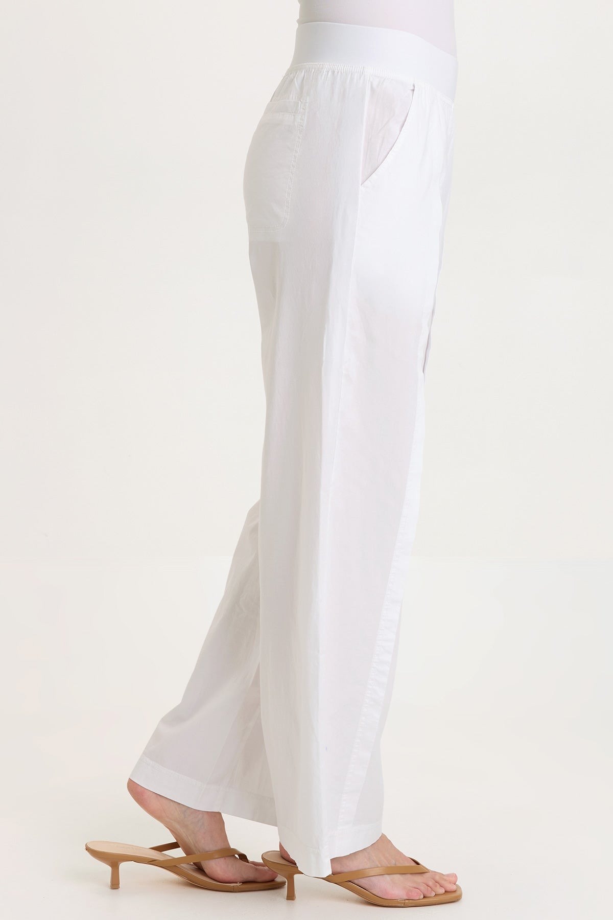 Bay Stretch Poplin Pull-On Waist with Belt Loops Straight Leg Pant White - XCVI