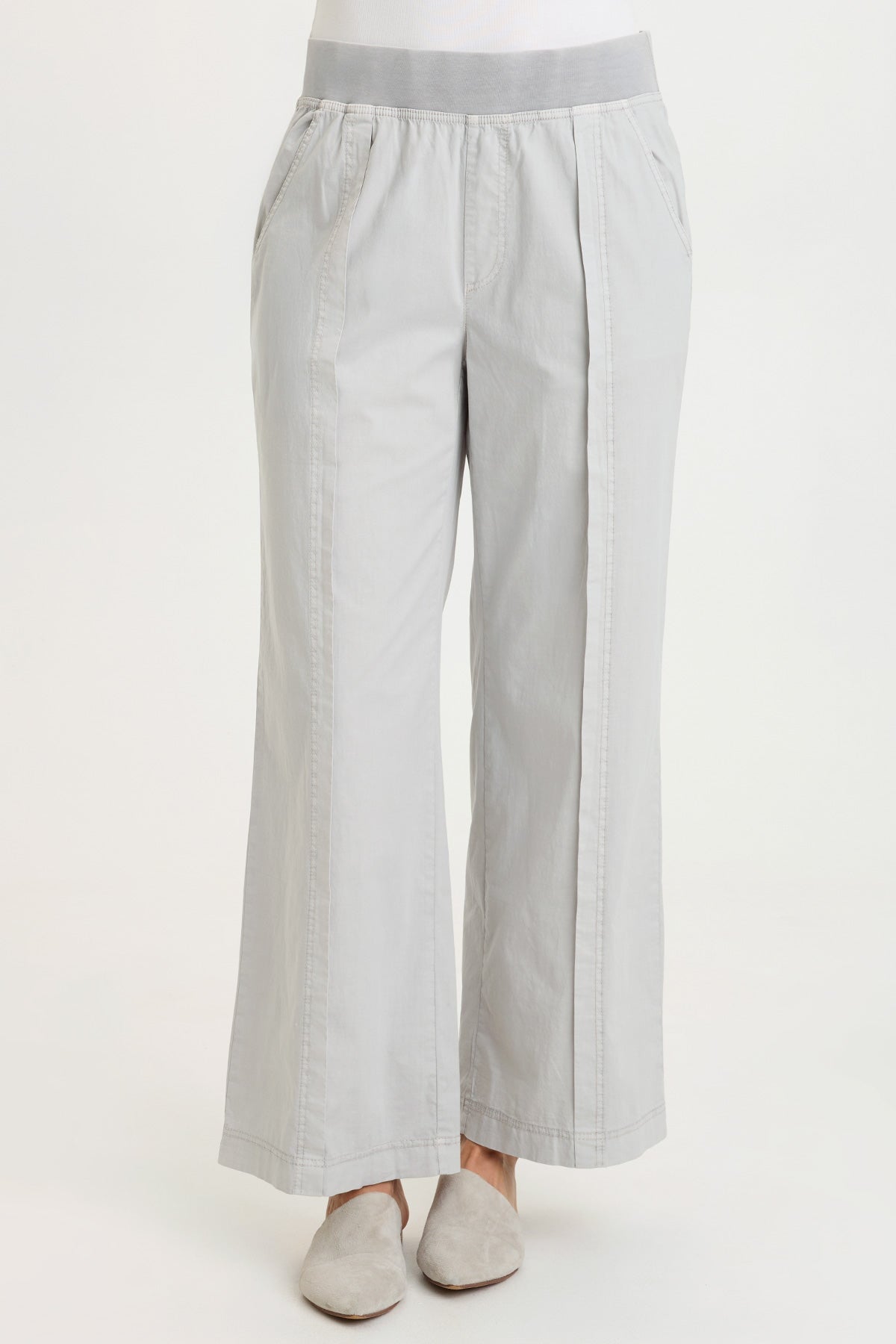 Bay Stretch Poplin Pull-On Waist with Belt Loops Straight Leg Pant Soft Pebble Pigment - XCVI