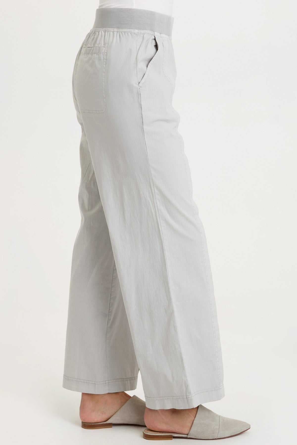 Bay Stretch Poplin Pull-On Waist with Belt Loops Straight Leg Pant Soft Pebble Pigment - XCVI