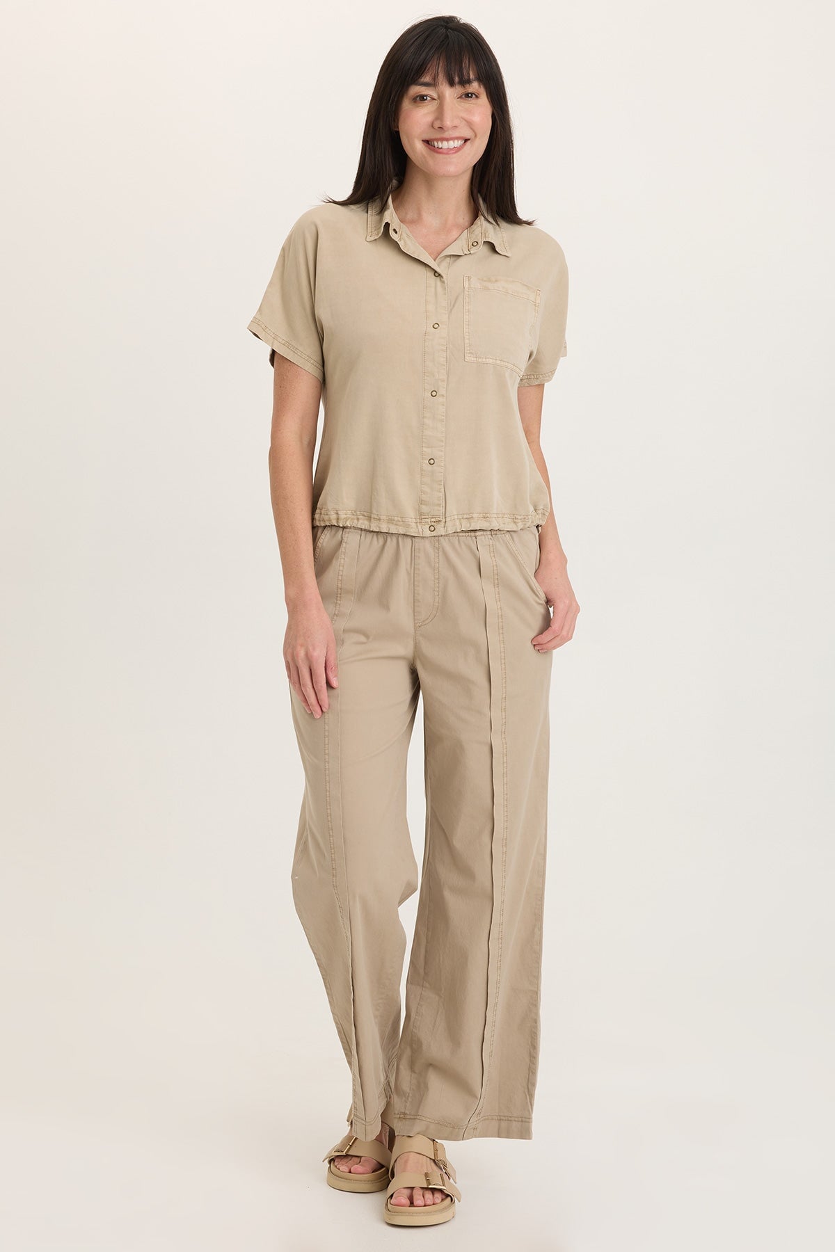 Bay Stretch Poplin Pull-On Waist with Belt Loops Straight Leg Pant Roadside Pigment - XCVI