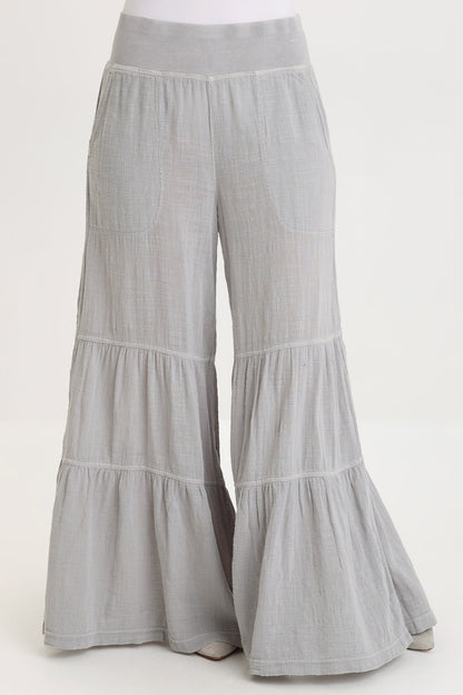 Wearables Lando Cotton Gauze Tiered-Bottom Pull-On Waist Wide Leg Pant Soft Pebble Pigment - XCVI