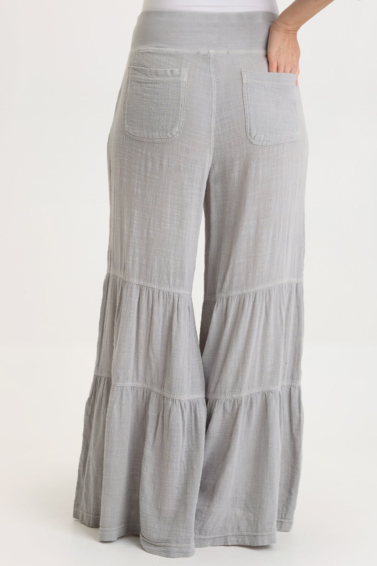 Wearables Lando Cotton Gauze Tiered-Bottom Pull-On Waist Wide Leg Pant Soft Pebble Pigment - XCVI