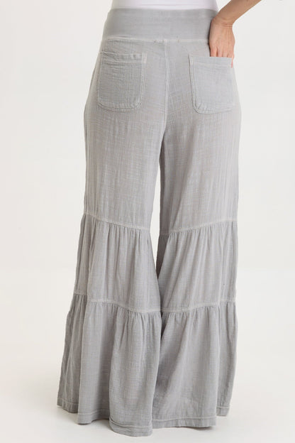 Wearables Lando Cotton Gauze Tiered-Bottom Pull-On Waist Wide Leg Pant Soft Pebble Pigment - XCVI