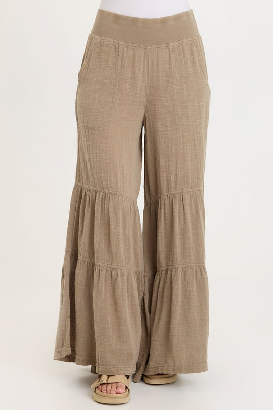 Wearables Lando Cotton Gauze Tiered-Bottom Pull-On Waist Wide Leg Pant Roadside Pigment - XCVI