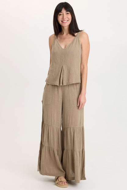 Wearables Lando Cotton Gauze Tiered-Bottom Pull-On Waist Wide Leg Pant Roadside Pigment - XCVI