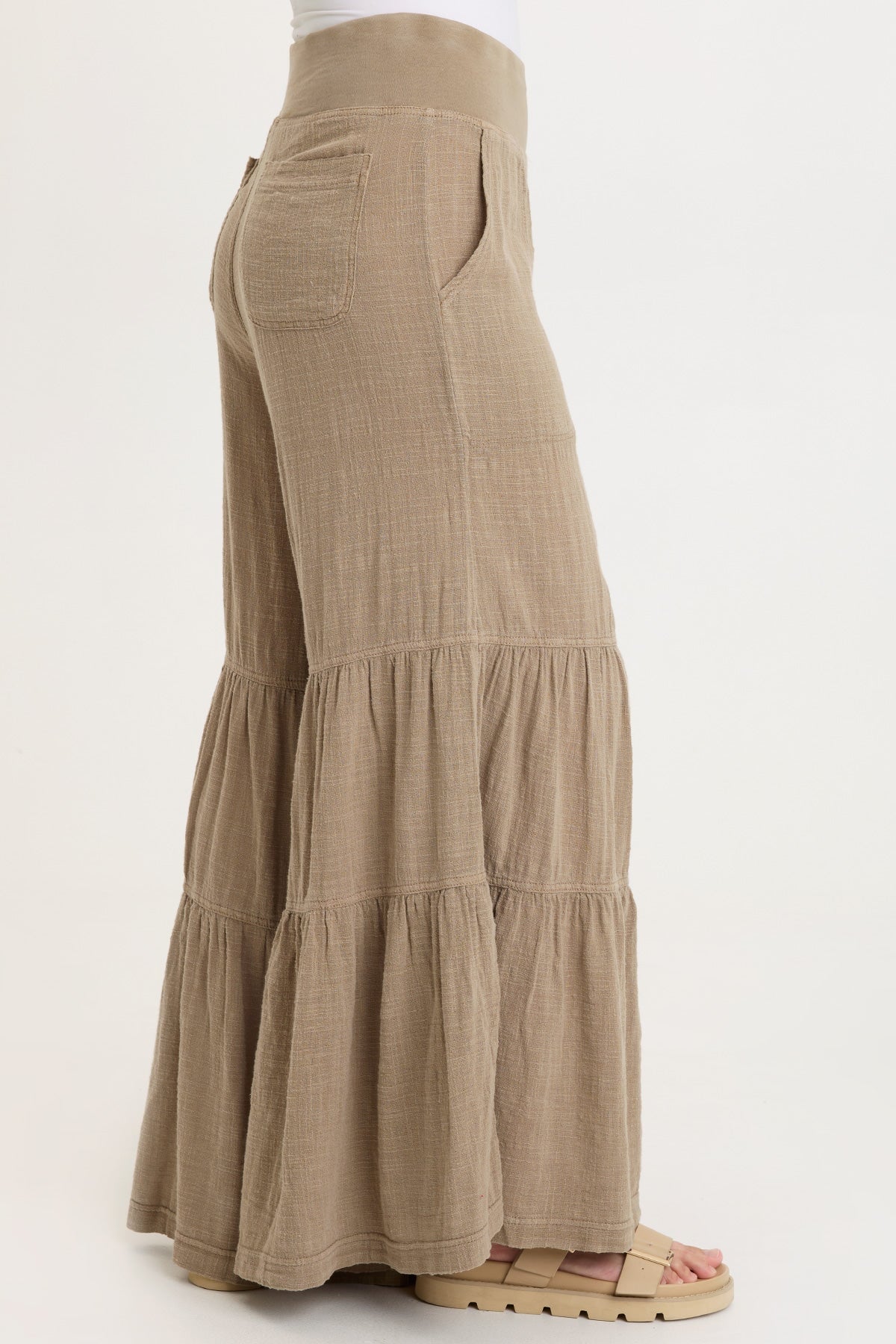 Wearables Lando Cotton Gauze Tiered-Bottom Pull-On Waist Wide Leg Pant Roadside Pigment - XCVI