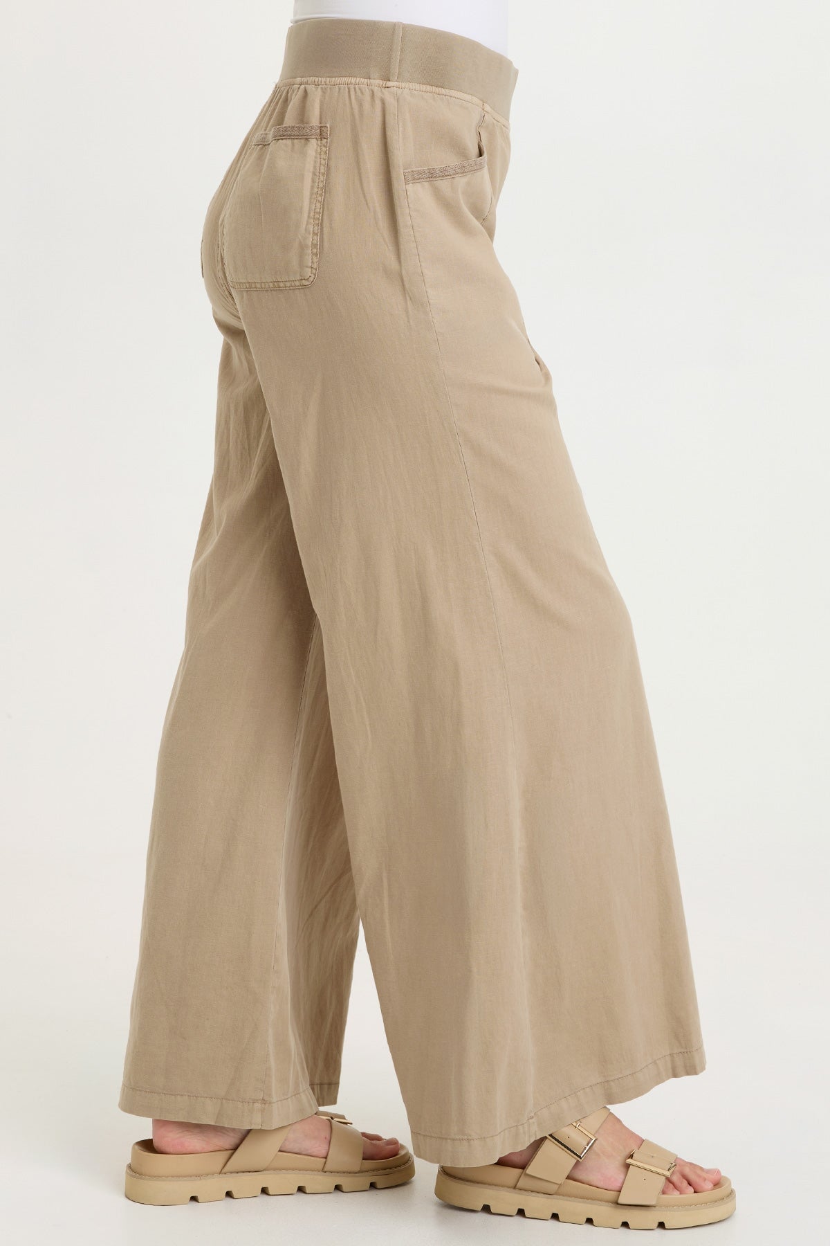 Terri Cotton Linen Front Pleat Wide-Leg Pull-On Pant Roadside Pigment - XCVI
