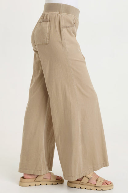 Terri Cotton Linen Front Pleat Wide-Leg Pull-On Pant Roadside Pigment - XCVI