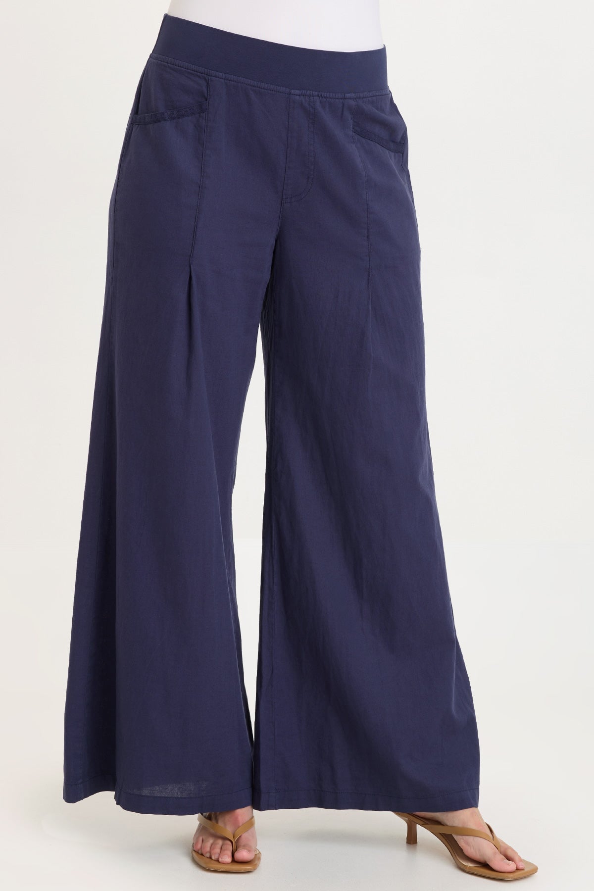 Terri Cotton Linen Front Pleat Wide-Leg Pull-On Pant Navy - XCVI