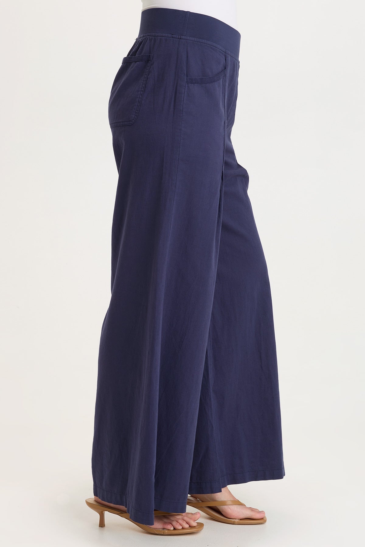 Terri Cotton Linen Front Pleat Wide-Leg Pull-On Pant Navy - XCVI