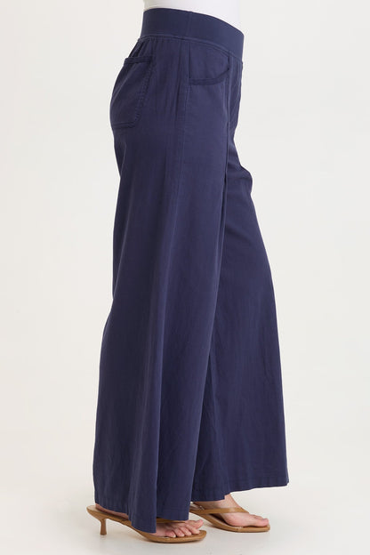 Terri Cotton Linen Front Pleat Wide-Leg Pull-On Pant Navy - XCVI