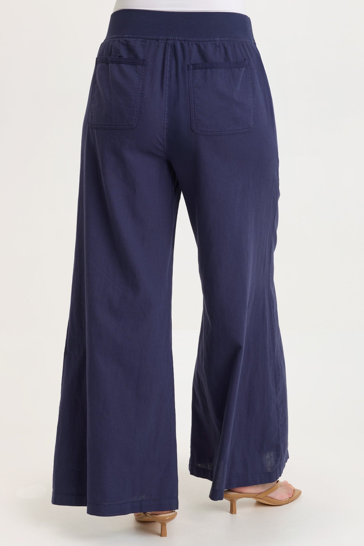 Terri Cotton Linen Front Pleat Wide-Leg Pull-On Pant Navy - XCVI
