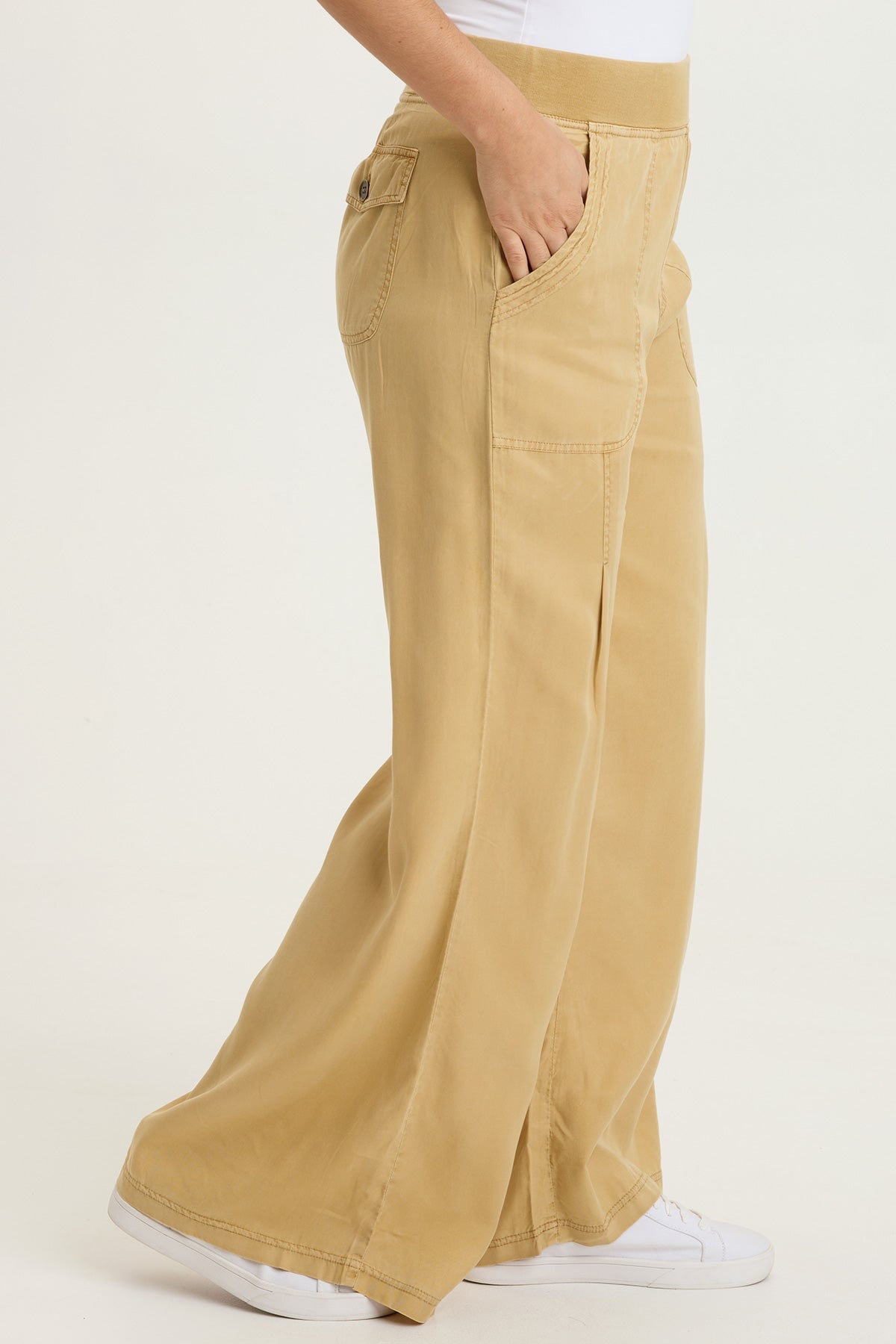 Embroidered Dacia Tencel Twill Pleated Wide Leg Pull-On Waist Pant Sepia Pigment - XCVI