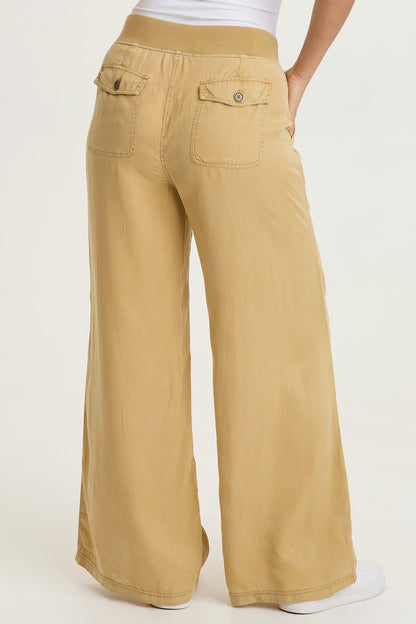 Embroidered Dacia Tencel Twill Pleated Wide Leg Pull-On Waist Pant Sepia Pigment - XCVI
