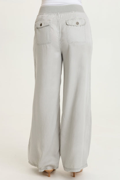 Embroidered Dacia Tencel Twill Pleated Wide Leg Pull-On Waist Pant Masterpiece Pigment - XCVI