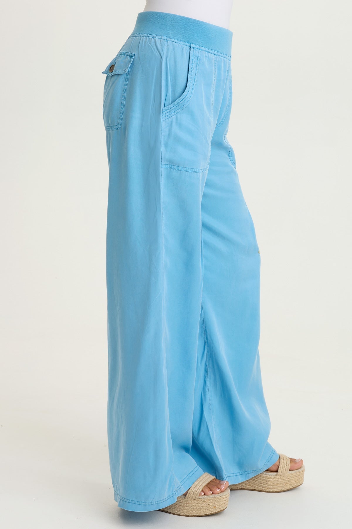 Embroidered Dacia Tencel Twill Pleated Wide Leg Pull-On Waist Pant Aztec Sky Pigment - XCVI