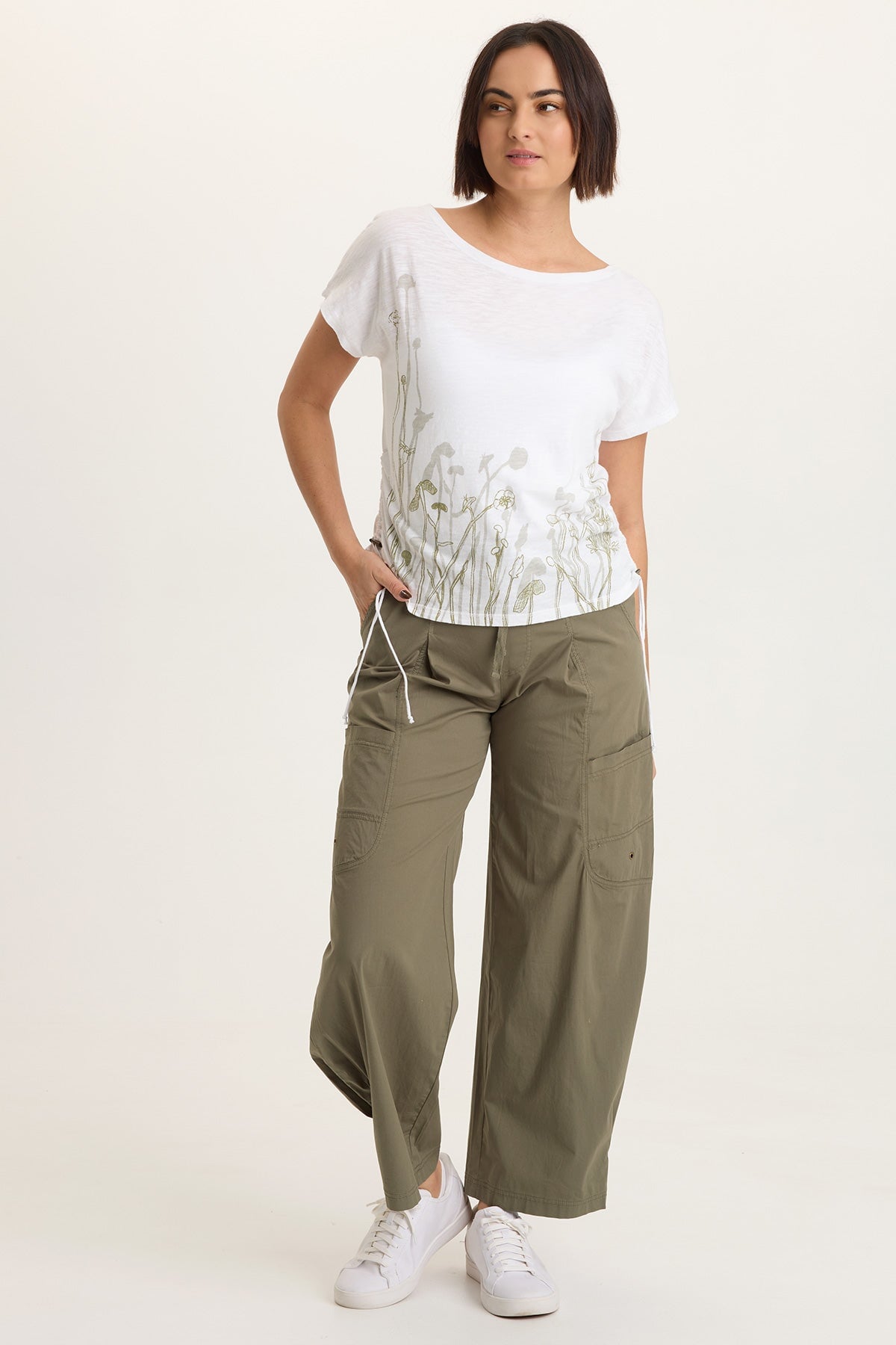 Pender Poplin Pull-On Barrel Pant English Moss - XCVI