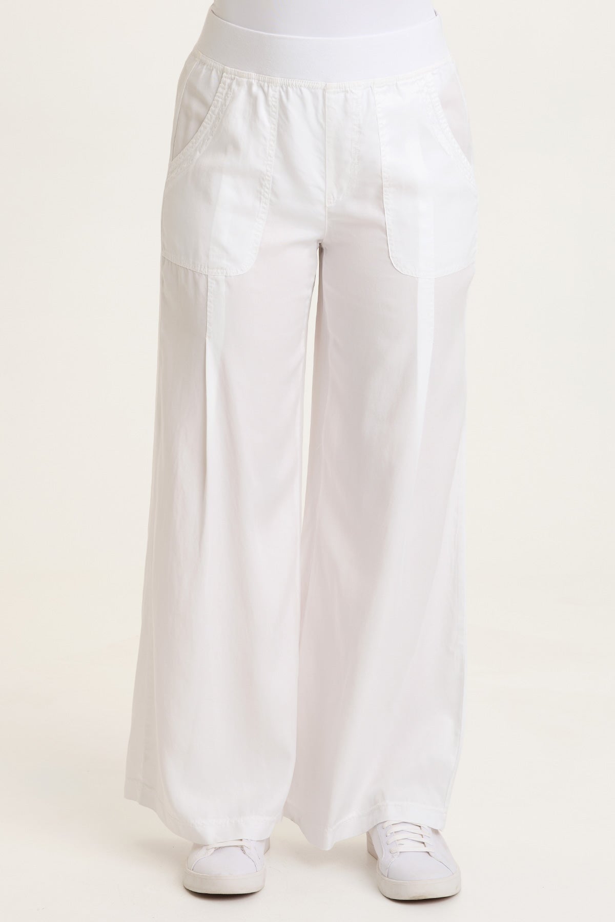 Dacia Tencel Twill Pleated Wide Leg Pull-On Waist Pant White - XCVI