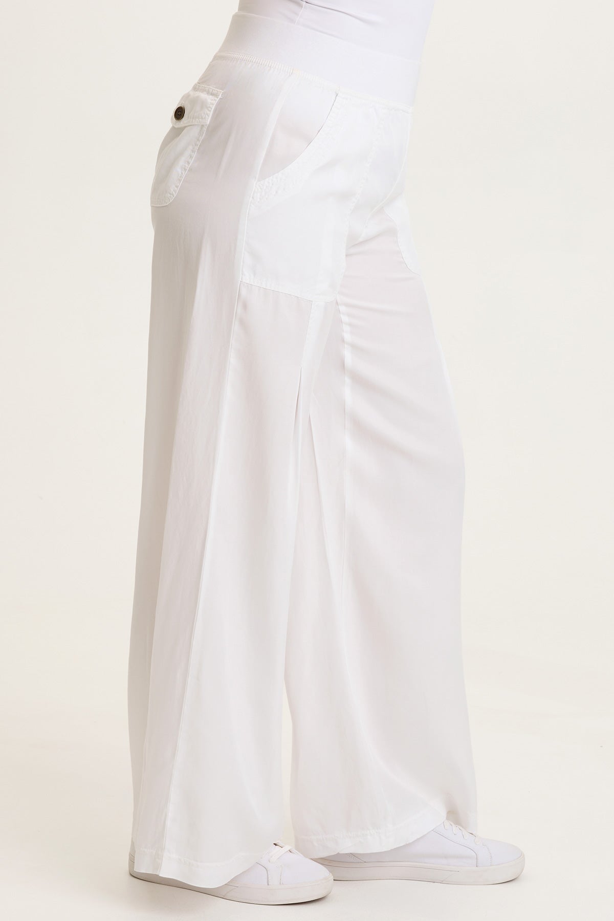 Dacia Tencel Twill Pleated Wide Leg Pull-On Waist Pant White - XCVI
